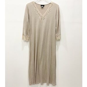 Natori Lace Trim V-Neck Shirt Sleep Dress Small Longline Sleepwear Night Gown